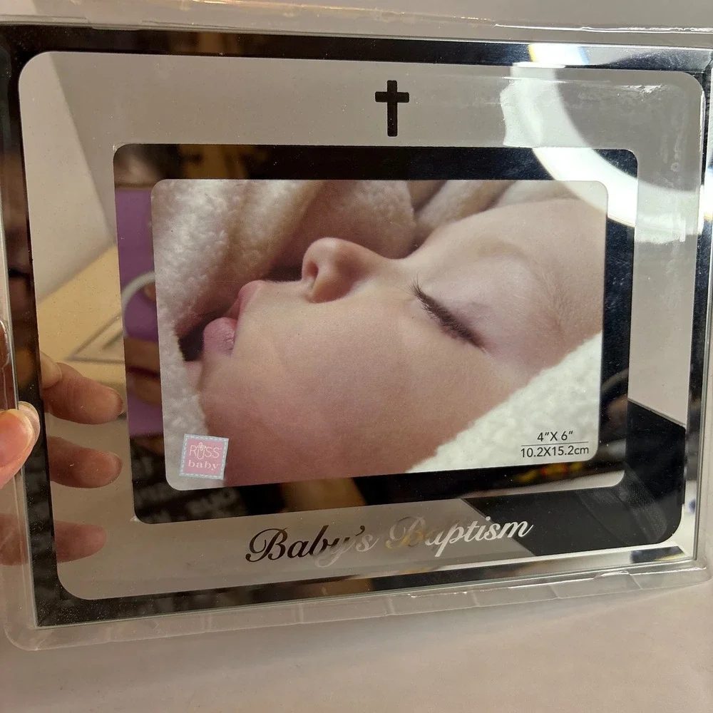 Russ Baby's Baptism‎ Photo Frame 4x6 Mirrored Cross Engraved Keepsake Nursery